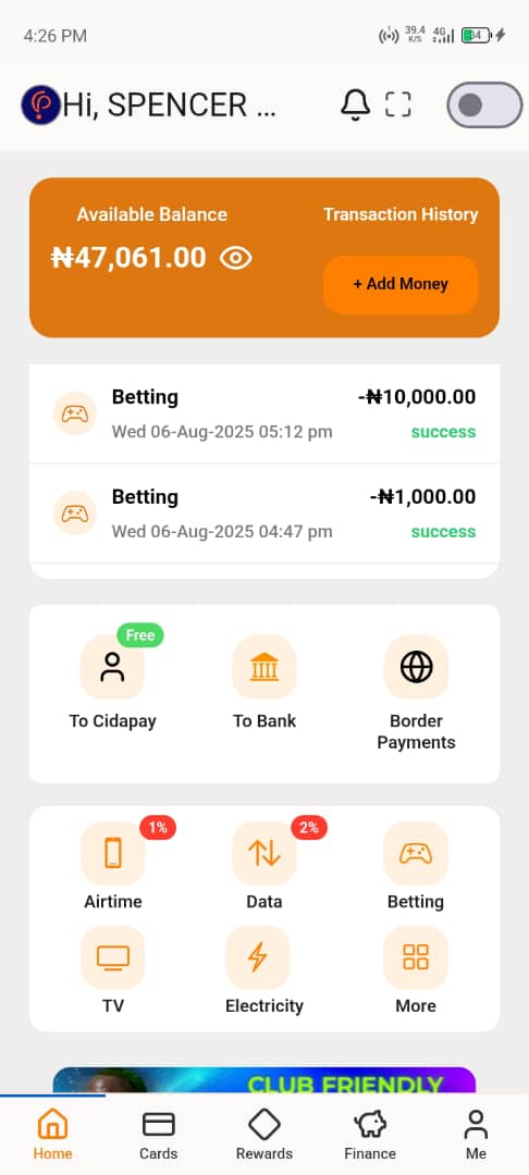 Cidapay App Dashboard